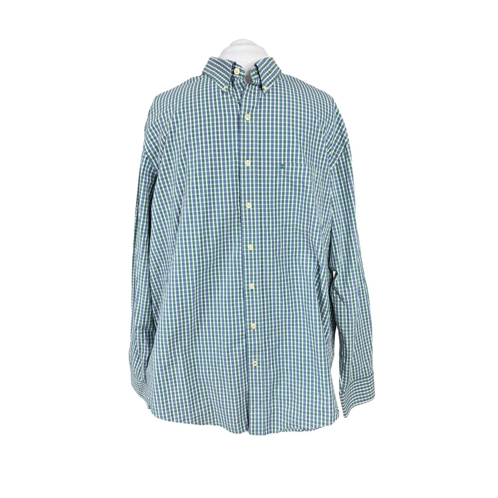 Izod‎ Blue White Check Button Down Collared Shirt 2XL Preppy Retro Blokecore